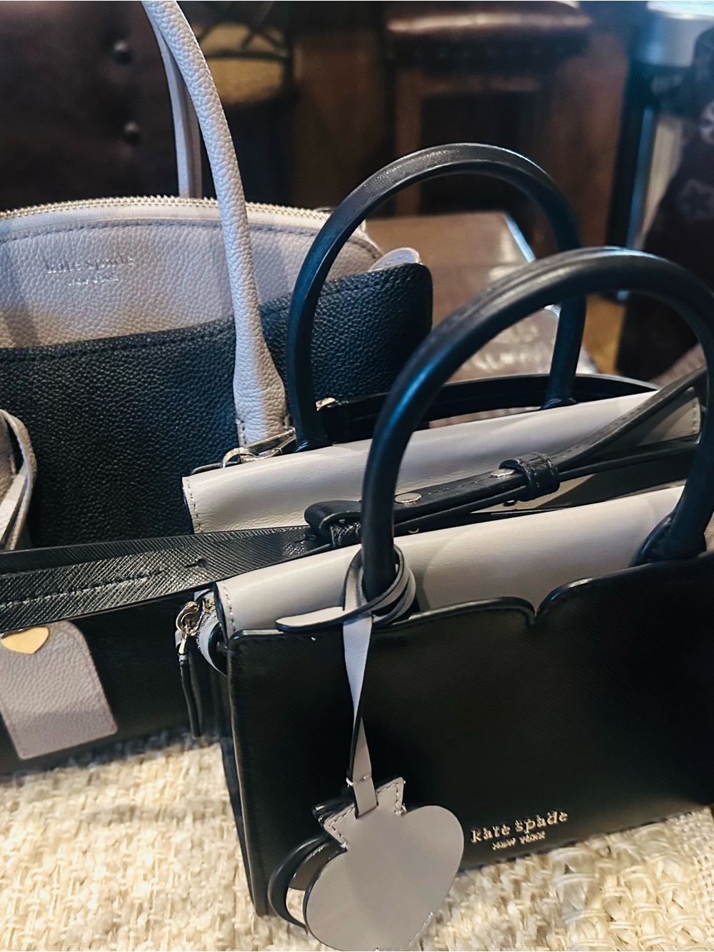 kate spade Two-Tone Black and Light Gray Leather Satchel